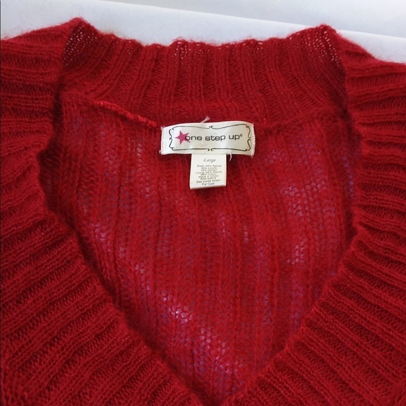 Red Knit V- Neck Sweater - Picture 3 of 6